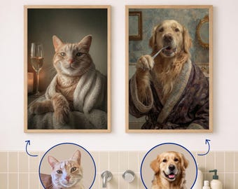 Custom Funny Bathroom Pet Portrait from Photo, Personalized Dog Wall Art