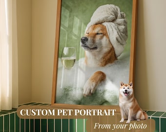 Custom Bathroom Pet Portrait Funny Dog Spa Wall Art From Photo