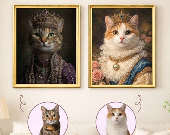 Custom Royal Cat Portrait from Photo, King or Queen Renaissance Style, Elegant Personalized Pet