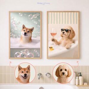 Retrato divertido de perro personalizado a partir de una foto, decoración para el baño de mascotas, arte de pared para perros y gatos. imagen 13