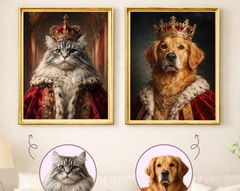 Custom Royal Pet Portrait from Photo, Dog&Cat Renaissance Wall Art