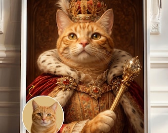 Custom Royal Cat Portrait from Photo, King or Queen Cat Renaissance Wall Art