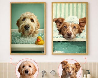 Dog Bathroom Art, Custom Funny Pet Portrait From Photo