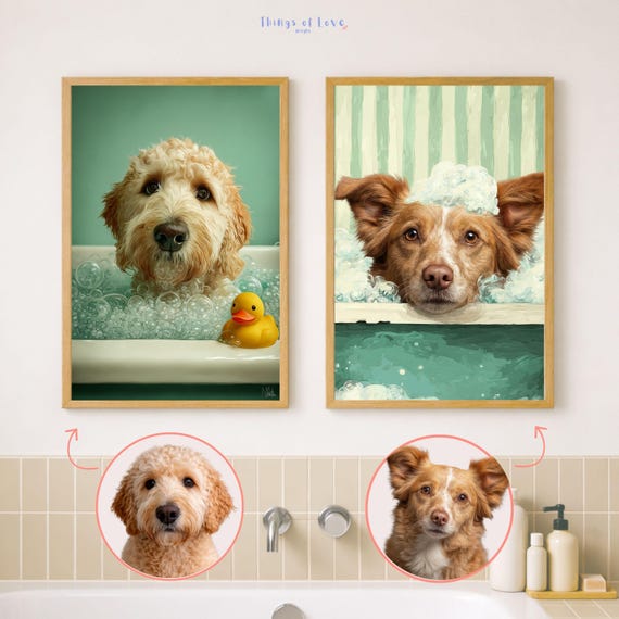 Dog Bathroom Art, Custom Funny Pet Portrait From Photo