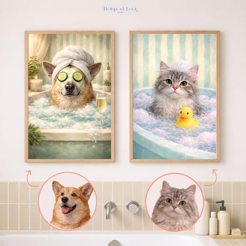 Custom Funny Pet Portrait from Photo, Spa Bathroom Decor, Dog Wall Art image 3