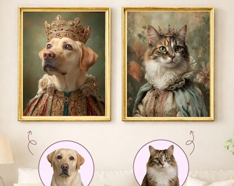 Custom Royal Pet Portrait from Photo, Dog&Cat Renaissance Wall Art
