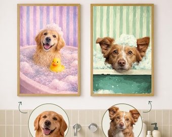 Custom Funny Bathroom Pet Portrait from Photo, Personalized Dog or Cat Wall Art
