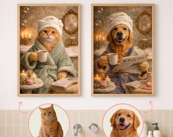 Custom Funny Dog or Cat Portrait from Photo, Spa Bathroom Wall Art