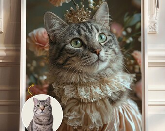 Custom Royal Cat Portrait from Photo, King Queen Cat Wall Art, Vintage Pet Painting