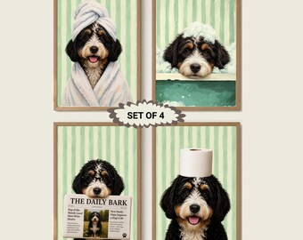 Decoración personalizada para el baño de tu perro, juego de 4 retratos divertidos de mascotas, arte de pared para el baño de tu perro (descarga digital imprimible)