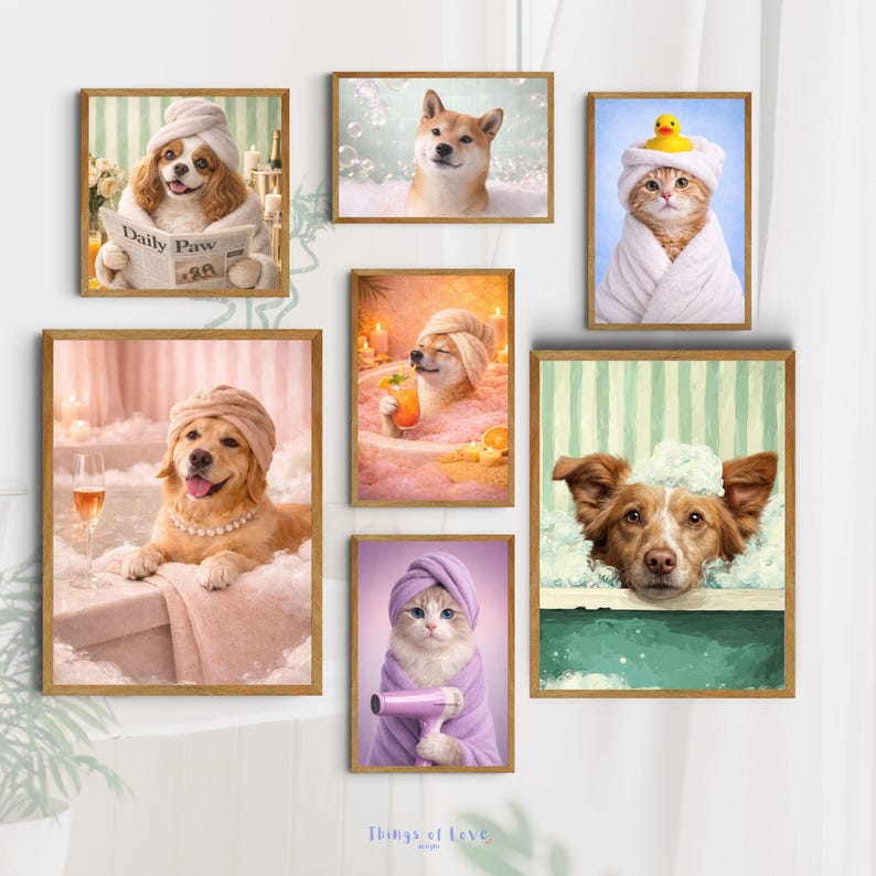 Custom Funny Pet Portrait from Photo, Spa Bathroom Decor, Dog Wall Art image 10