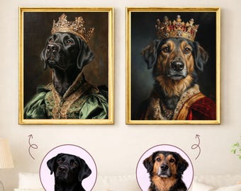 Custom Royal Dog Portrait from Photo, Personalized  King or Queen Renaissance Style