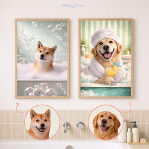 Custom Funny Pet Portrait from Photo, Spa Bathroom Decor, Dog Wall Art image 1