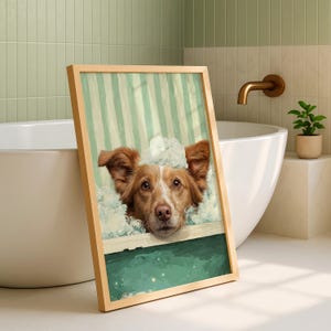 Custom Funny Pet Portrait from Photo, Spa Bathroom Decor, Dog Wall Art image 13