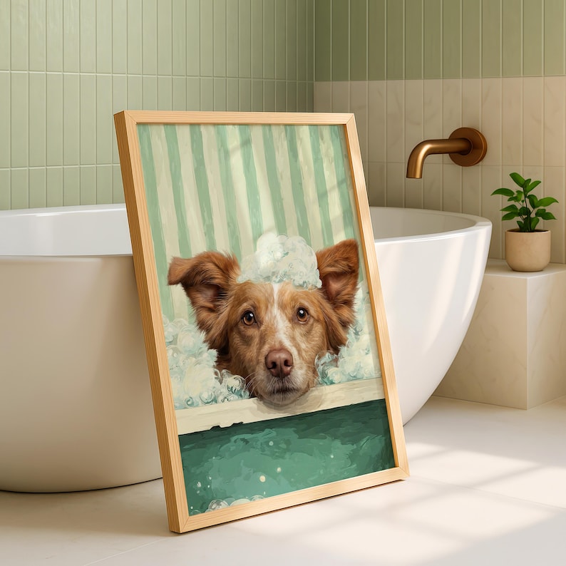 Custom Funny Pet Portrait from Photo, Spa Bathroom Decor, Dog Wall Art image 13