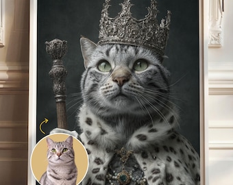 Custom Royal Cat Portrait from Photo, King or Queen Cat Renaissance Wall Art