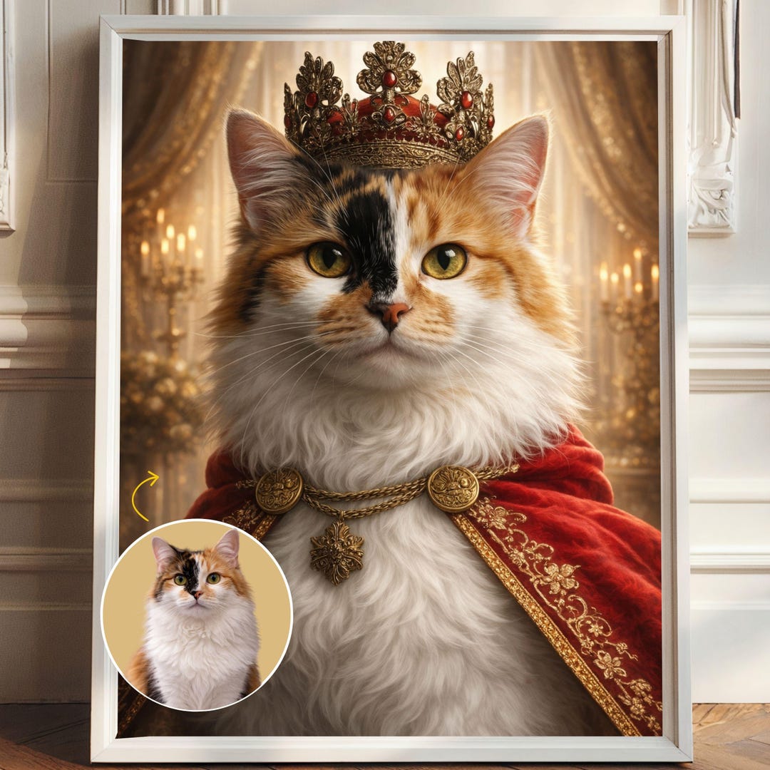 Custom Royal Cat Portrait From Photo, Renaissance Queen Pet Painting ...