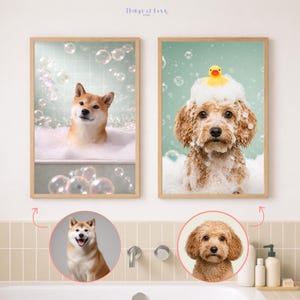 Retrato divertido de perro personalizado a partir de una foto, decoración para el baño de mascotas, arte de pared para perros y gatos. imagen 2
