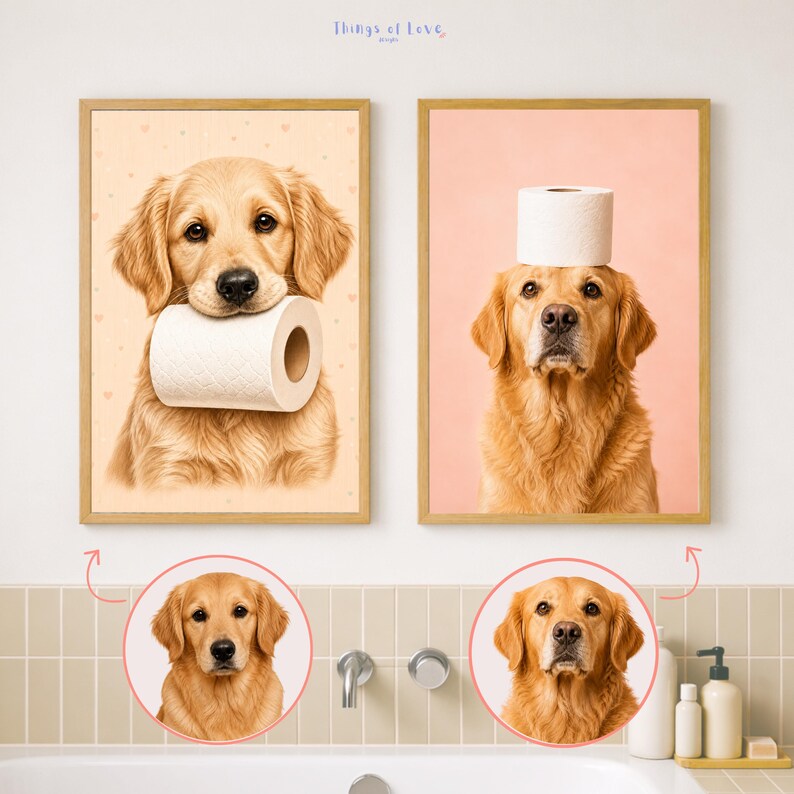 Retrato divertido de perro personalizado a partir de una foto, decoración para el baño de mascotas, arte de pared para perros y gatos. imagen 14