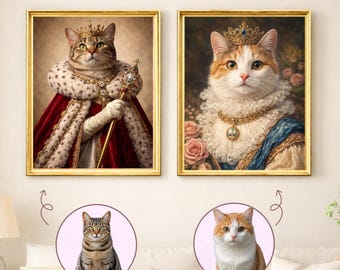 Custom Royal Cat Portrait from Photo, King or Queen Renaissance Style, Personalized Pet Art