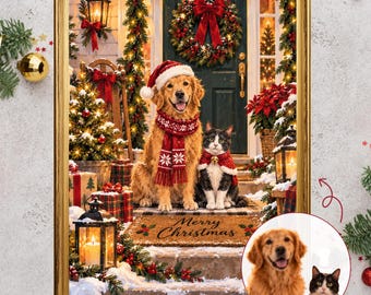 Retrato navideño personalizado de tu mascota, lámina decorativa personalizada para pared con diseño de perro o gato.