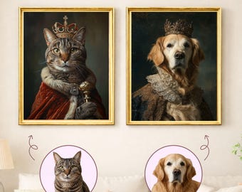 Custom Funny Pet Portrait from Photo, Dog&Cat Royal Wall Art