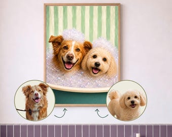 Custom Funny Pet Portrait from Photo, Spa Bathroom Decor, Dog & Cat Wall Art