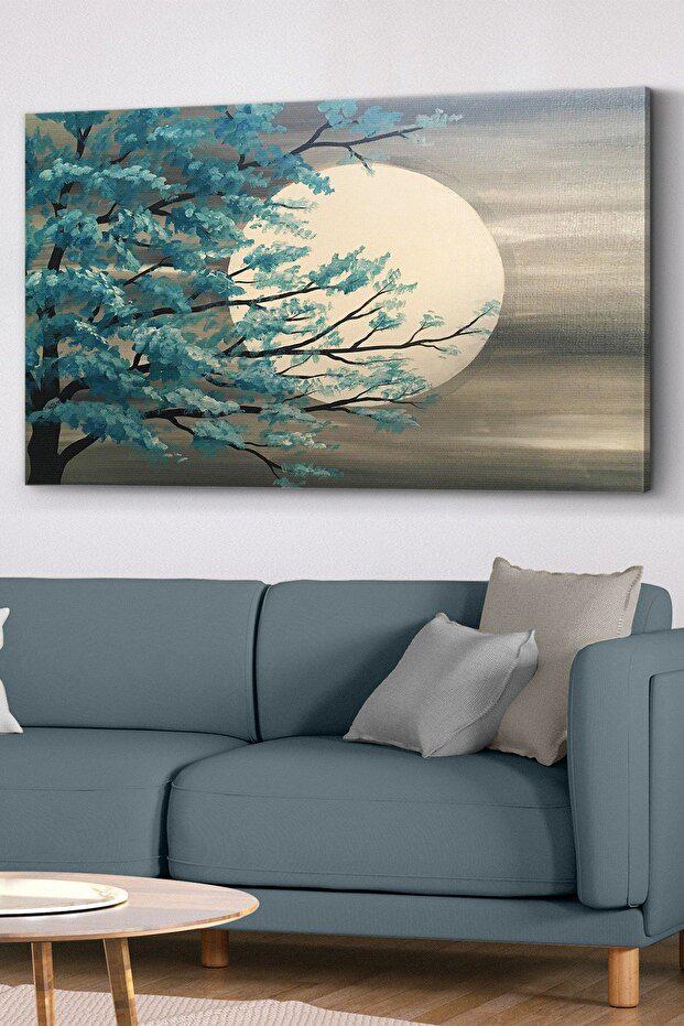 Blue Tree Moon Canvas Wall Art Modern Nature Landscape Decor - Etsy