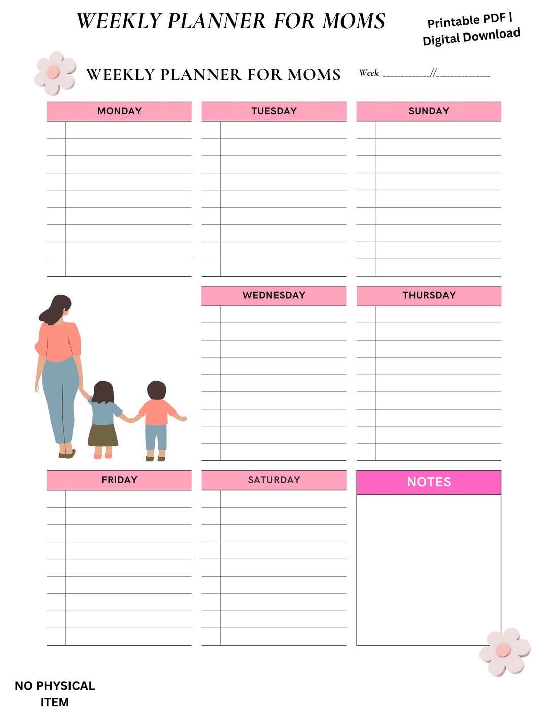 Weekly Planner for Moms L Printable Wekly Planer L Digital Downlad L ...