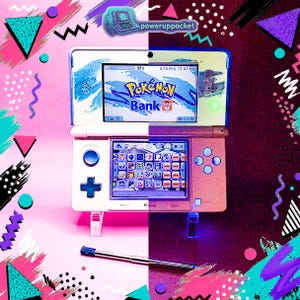 Custom 3DS Console 90s Jazz Cup Theme | Purple Shimmer Shell | Teal Purple Glow | Custom Glow-in-the-dark Screen Lens + Stylus