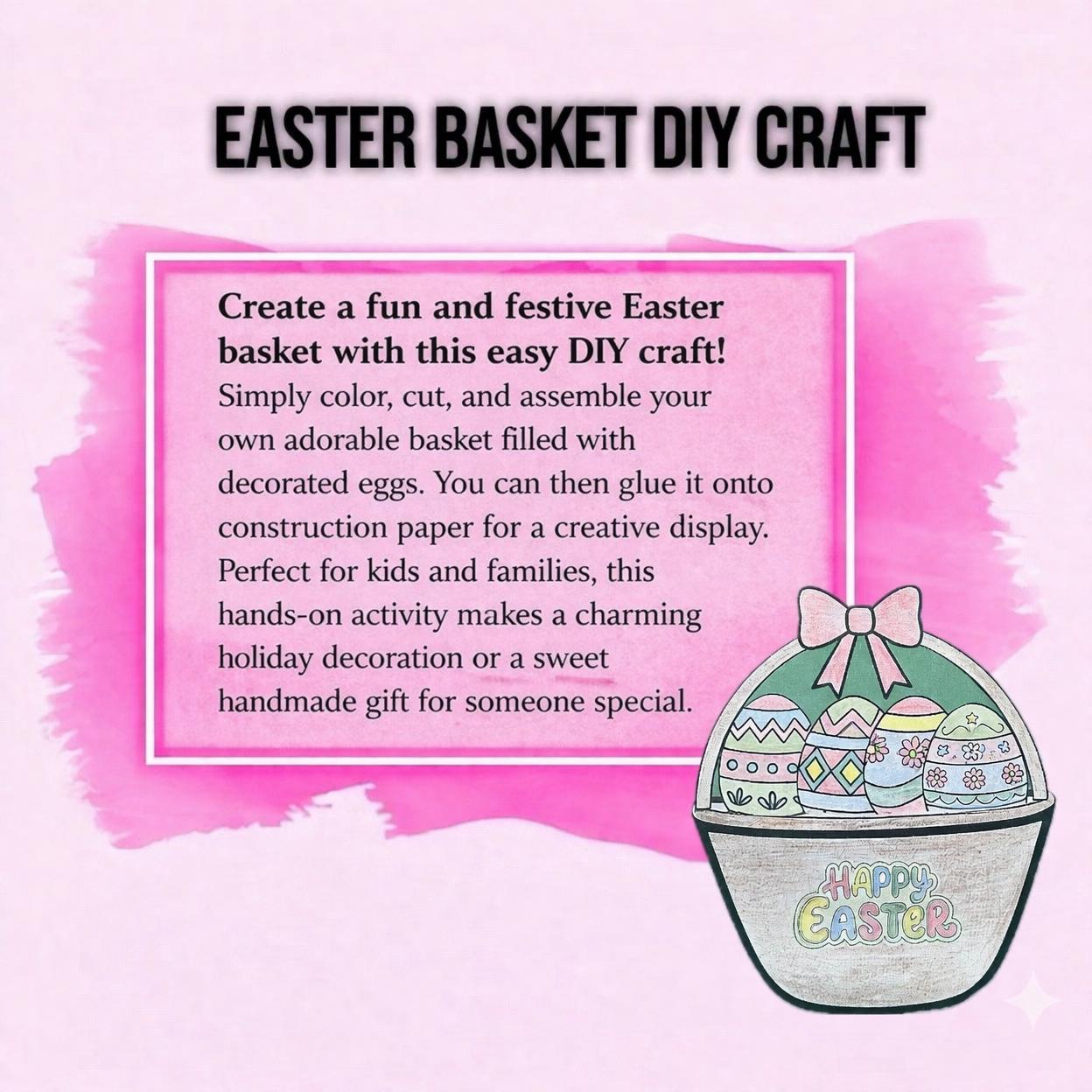 Easter Basket Craft Printable | Kids DIY Coloring Activity (PDF ...