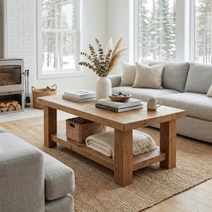 Reclaimed Wood  Rustic Coffee Table – Custom Size Solid Wooden Decor - Live Edge Farmhouse Shelf Storage Side Table - ( Standard height 18")