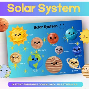 Montessori Solar System Printable | Space Unit Study for Kids | Planets Learning Activity | Homeschool Science Worksheet | Preschool Activit