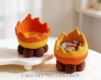 Lagerfeuer Schale Häkelanleitung PDF - 3D Flamme zur Aufbewahrung, Amigurumi Korb, Home Decor, Woodland Kinderzimmer
