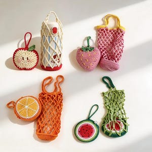 Kit per realizzare all'uncinetto un portabevande per frutta – Porta borraccia, ciondolo per borsa, borsa a rete, idea regalo