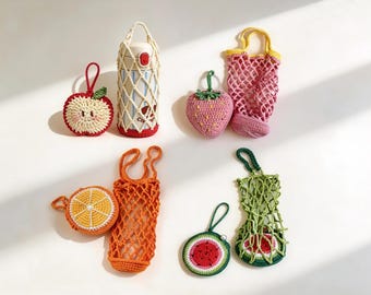 Häkelanleitungsset für einen Obstgetränke-Tragebeutel – Wasserflaschenhalter, Taschenanhänger, Netzbeutel, Geschenk