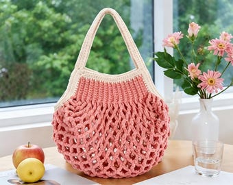 Häkelanleitung für eine Netztasche (PDF), Markttasche, Häkelnetztasche für Anfänger, wiederverwendbare Einkaufstasche, Strandtasche für den Sommer