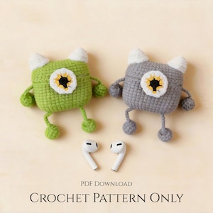 Patrón de crochet para funda de auriculares (PDF) / Monstruito - AirPods 1/2/3/4, Pro 1/2/3