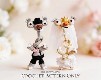 Langhals Faultier Taschenanhänger Häkelanleitung - Amigurumi Braut & Bräutigam Paar, DIY Hochzeitsgeschenk