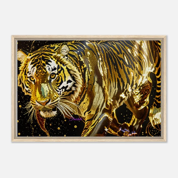 102 Framed Canvas - Golden Sparkle Tiger