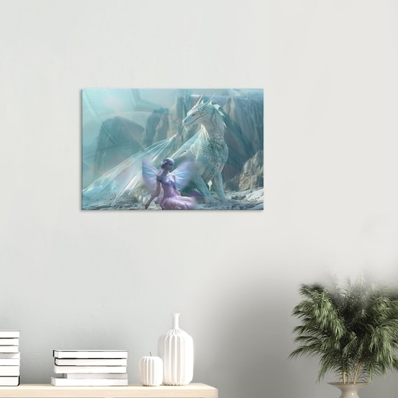 20 Canvas Print - Enchanting Fairy with White Dragon Design
