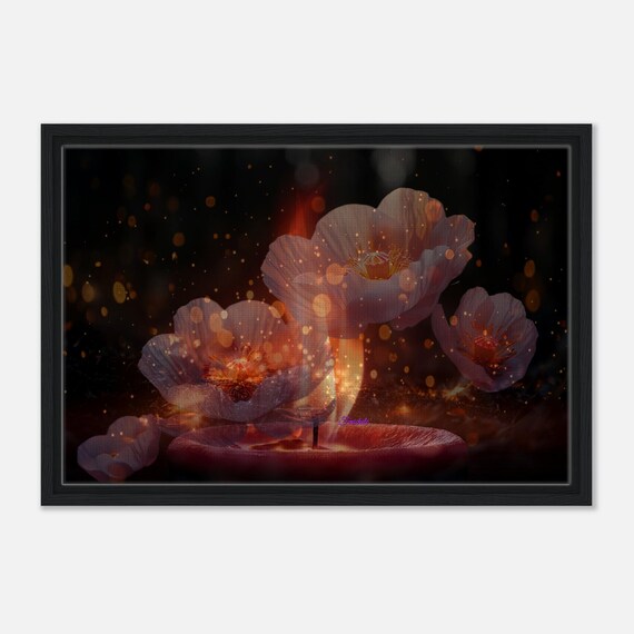 23 Framed Canvas - Enchanting Floral Glow Dreamy Evening Poppies with Candle