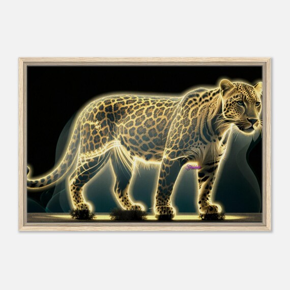 91 Framed Canvas - Glowing Leopard