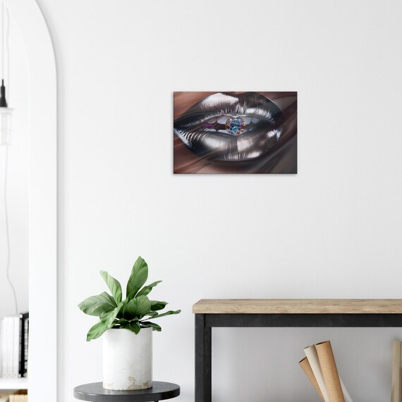 63 Canvas Print - Festive Women's Lips Silver Metallic & Diamond