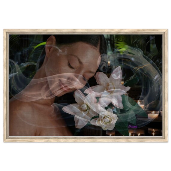 06 Framed Canvas Print: Woman with Flowers