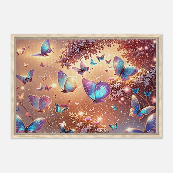 98 Framed Canvas - Sparkle Butterflies and Flowers