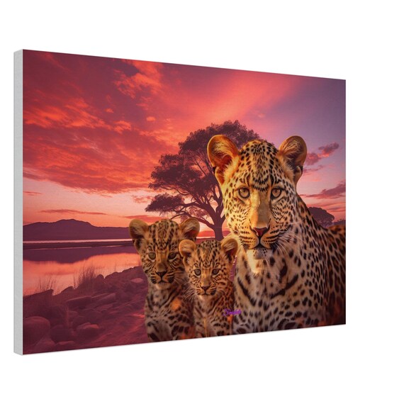 34 Canvas Print - Leopard and Cubs