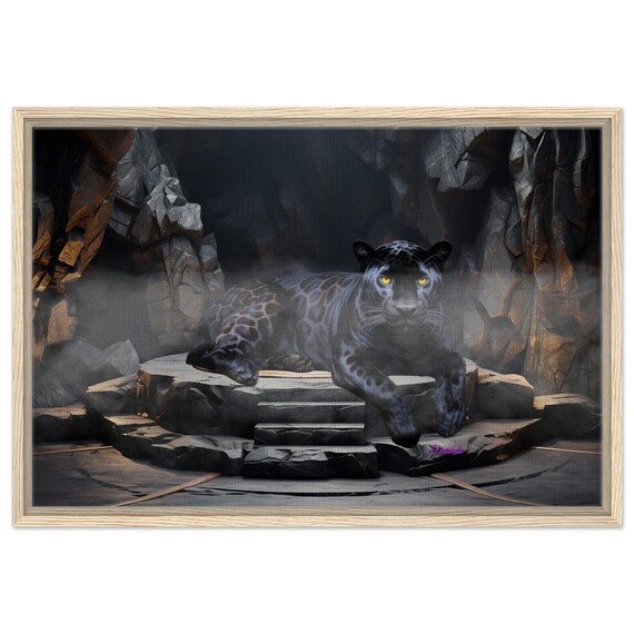 07 Framed Canvas - Black Jaguar on rock