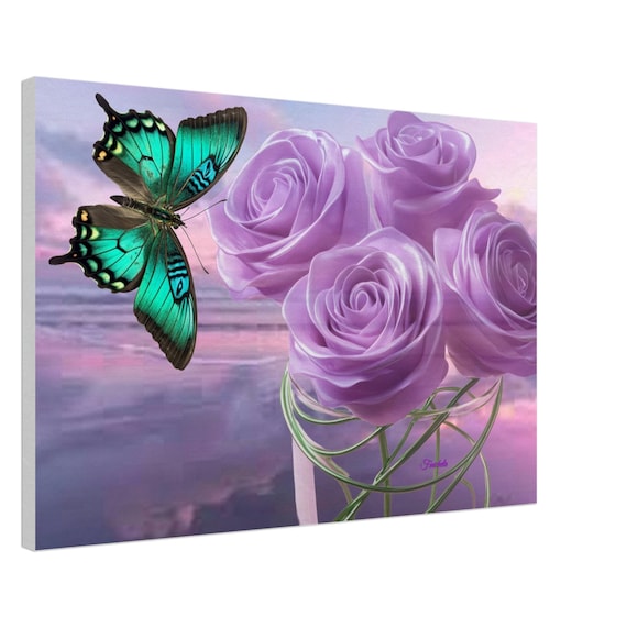 14 Canvas Print - Butterfly and Roses