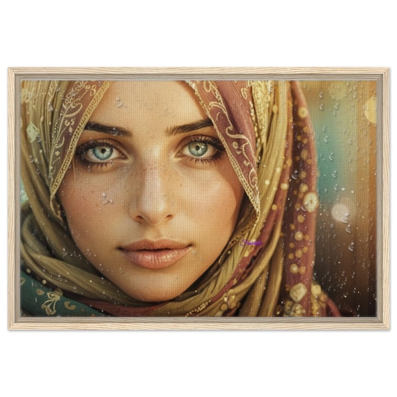 62 Framed Canvas - Woman Blue Eye Head Scarf